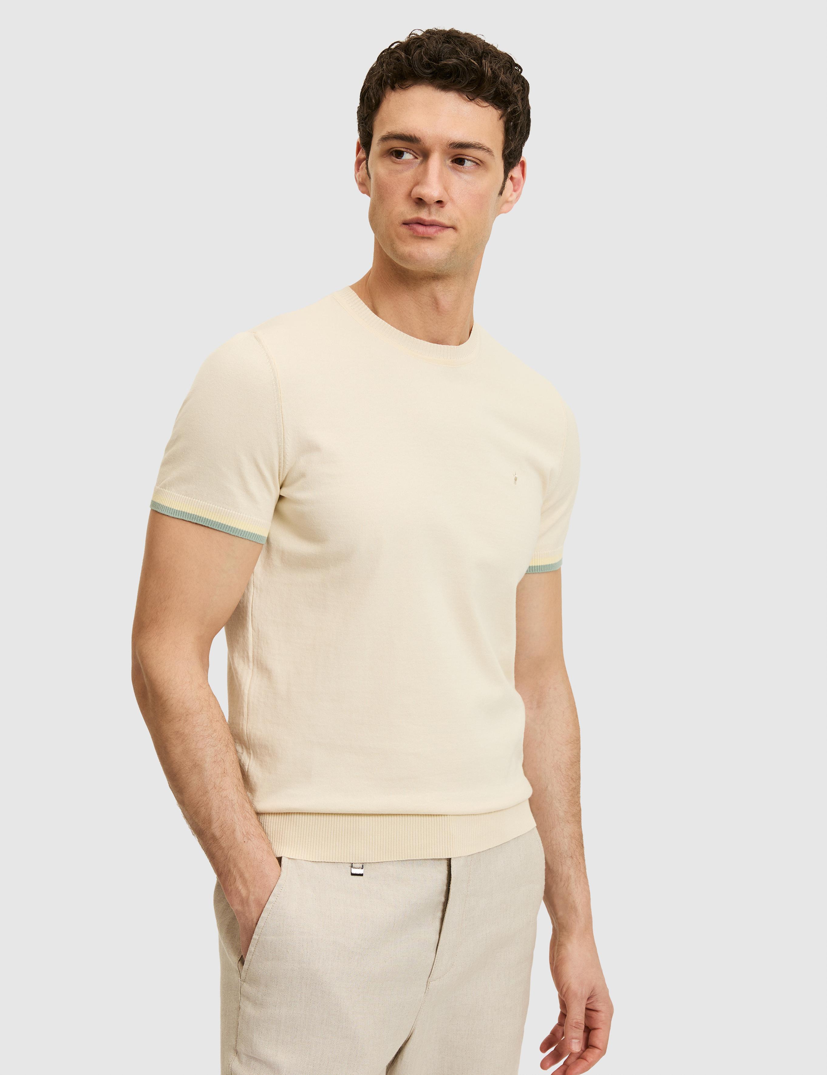 Ekru Slim Fit %100 Pamuk Bisiklet Yaka Triko T-shirt - 50300809011