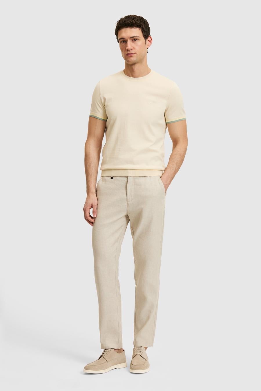Ekru Slim Fit %100 Pamuk Bisiklet Yaka Triko T-shirt - 50300809011