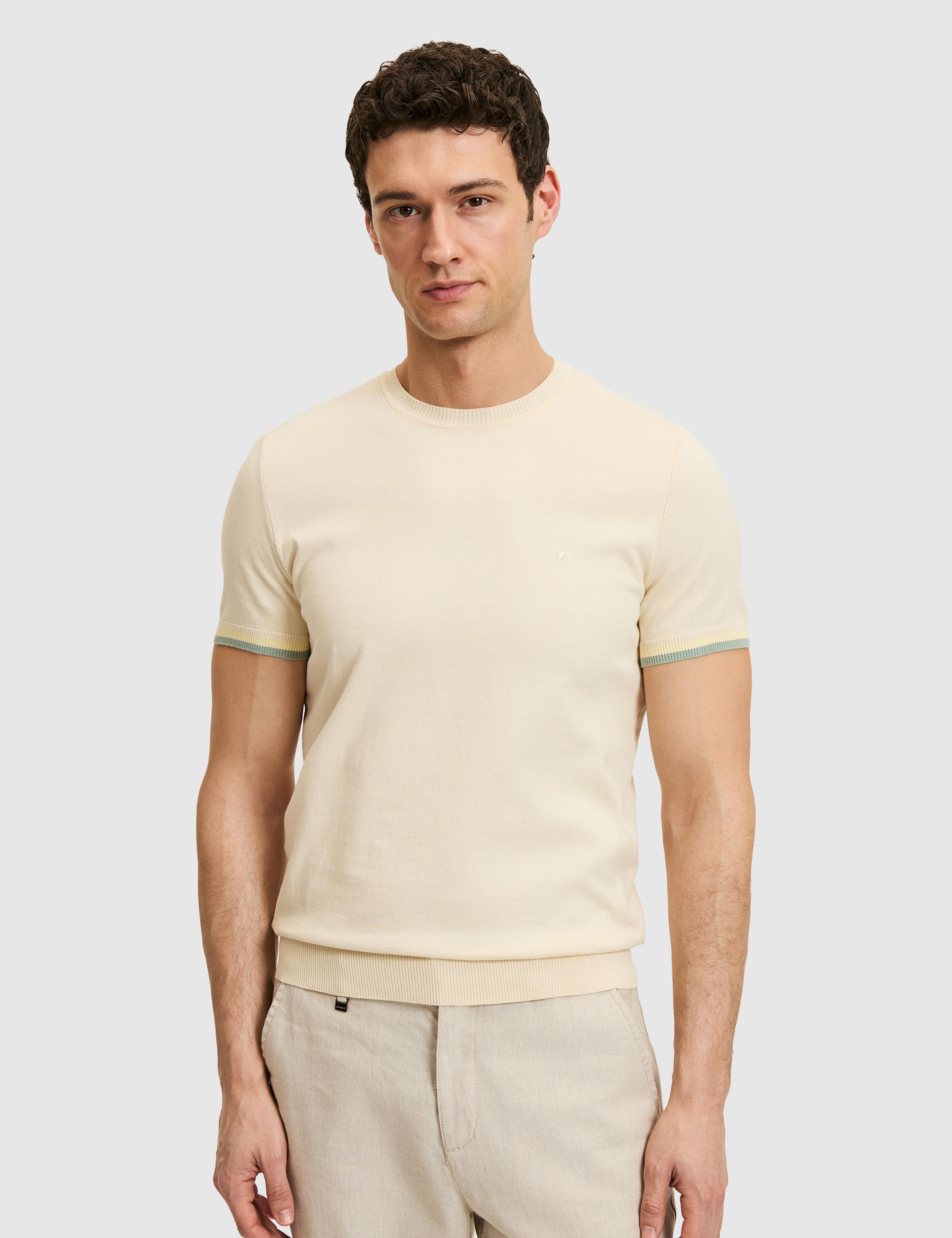 Ekru Slim Fit %100 Pamuk Bisiklet Yaka Triko T-shirt - 50300809011
