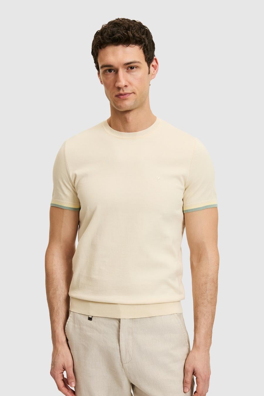 Ekru Slim Fit %100 Pamuk Bisiklet Yaka Triko T-shirt - 50300809011