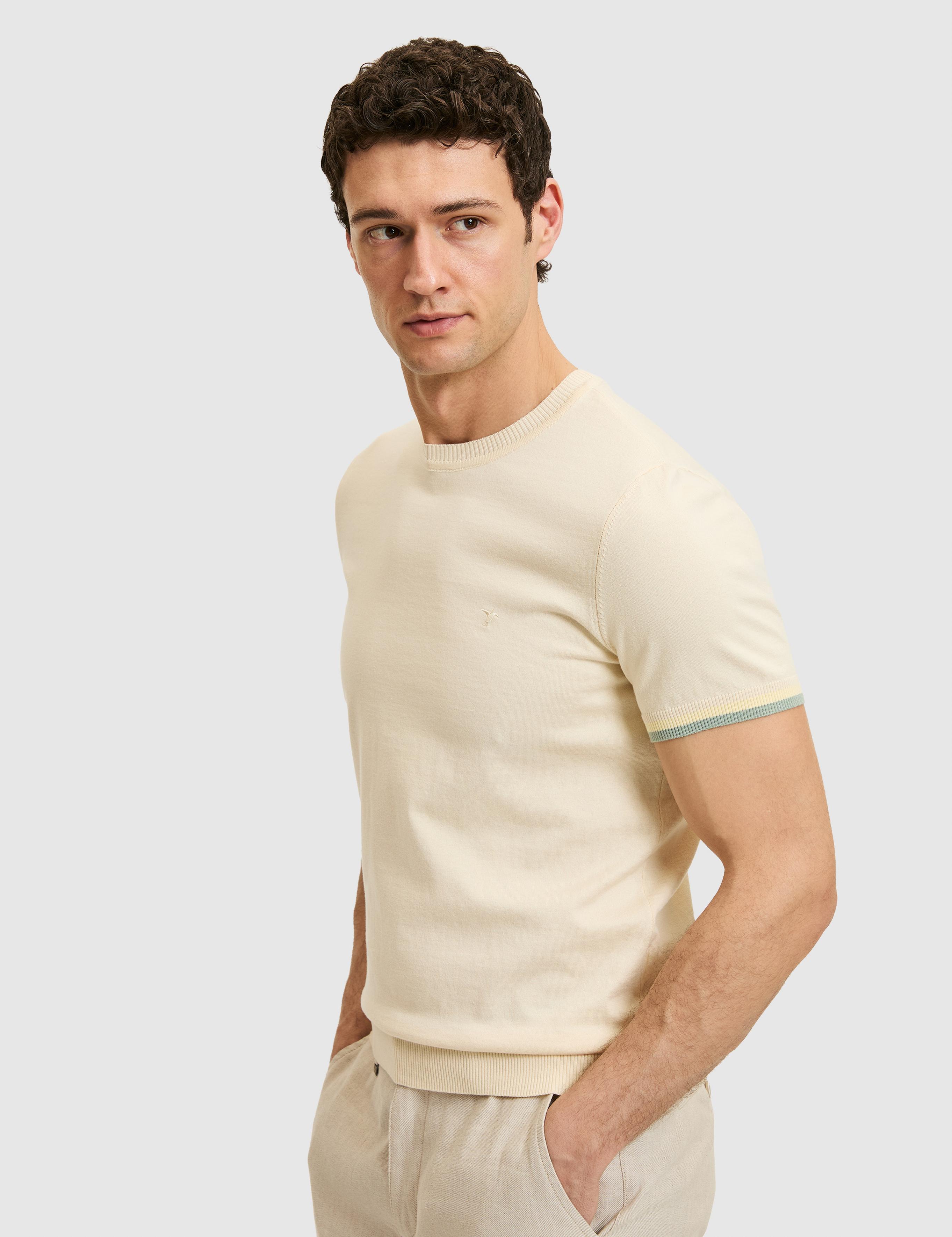 Ekru Slim Fit %100 Pamuk Bisiklet Yaka Triko T-shirt - 50300809011