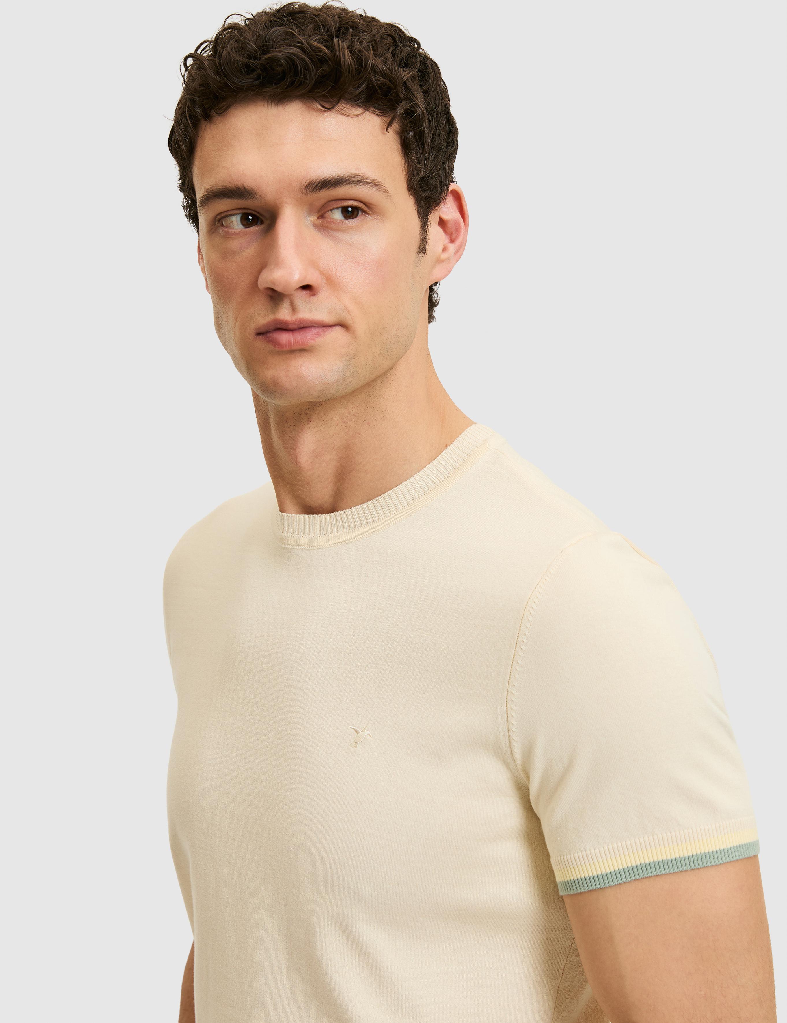 Ekru Slim Fit %100 Pamuk Bisiklet Yaka Triko T-shirt - 50300809011