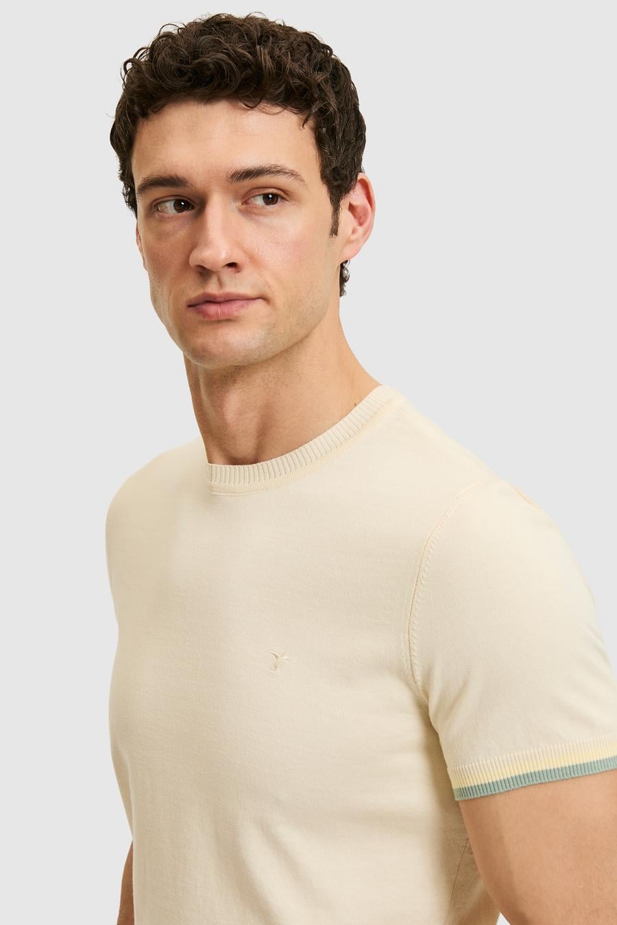Ekru Slim Fit %100 Pamuk Bisiklet Yaka Triko T-shirt - 50300809011