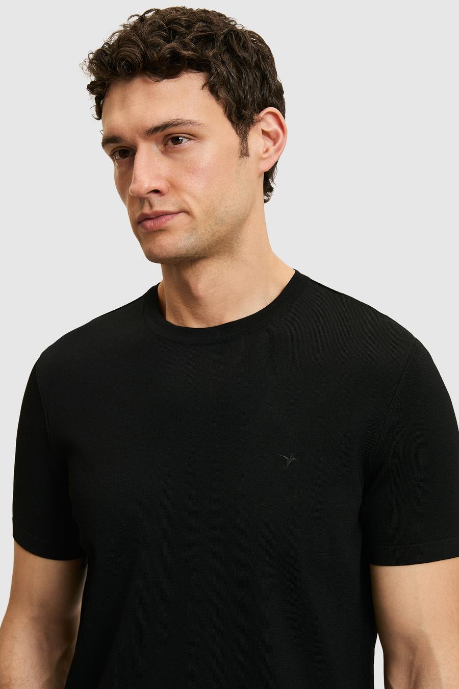 Siyah Slim Fit Bisiklet Yaka Triko T-shirt - 50323863020