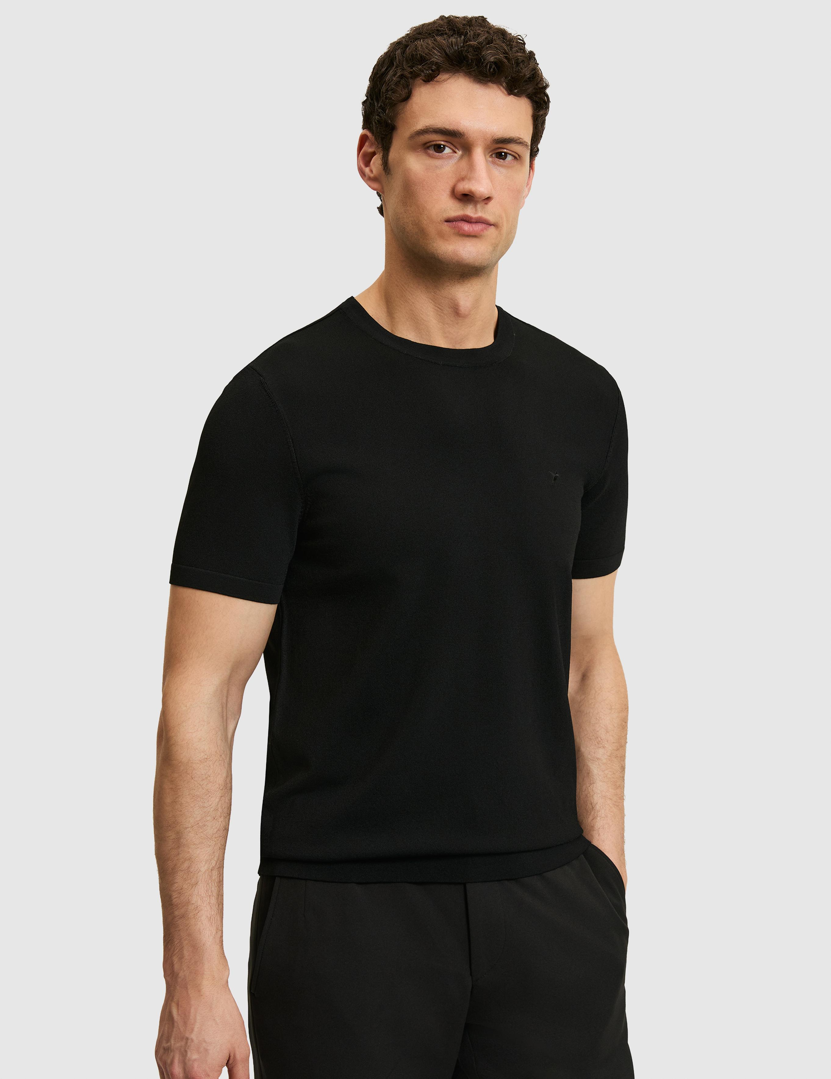 Siyah Slim Fit Bisiklet Yaka Triko T-shirt - 50323863020