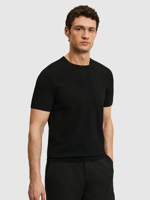 Siyah Slim Fit Bisiklet Yaka Triko T-shirt