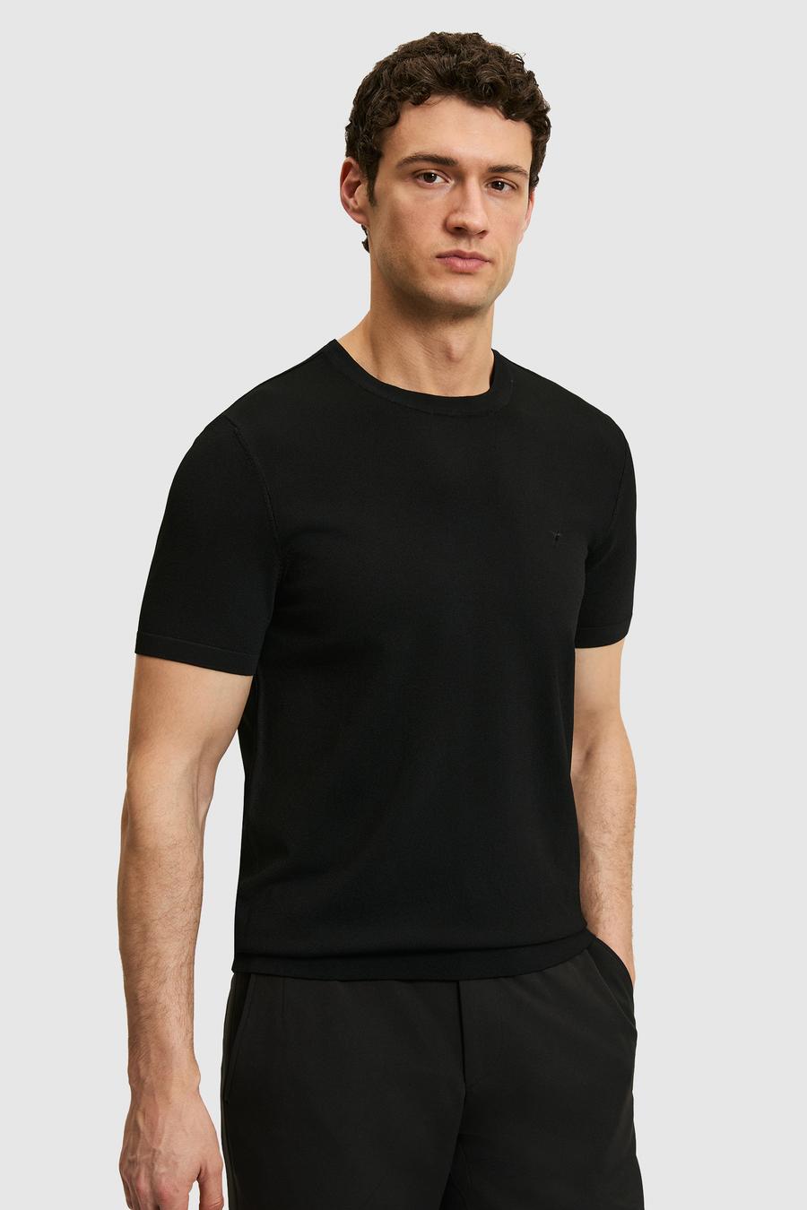 Siyah Slim Fit Bisiklet Yaka Triko T-shirt - 50323863020
