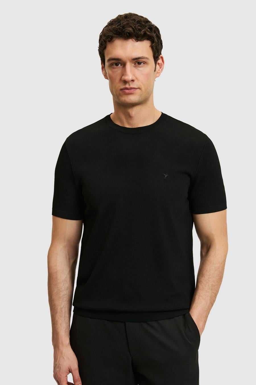 Siyah Slim Fit Bisiklet Yaka Triko T-shirt - 50323863020