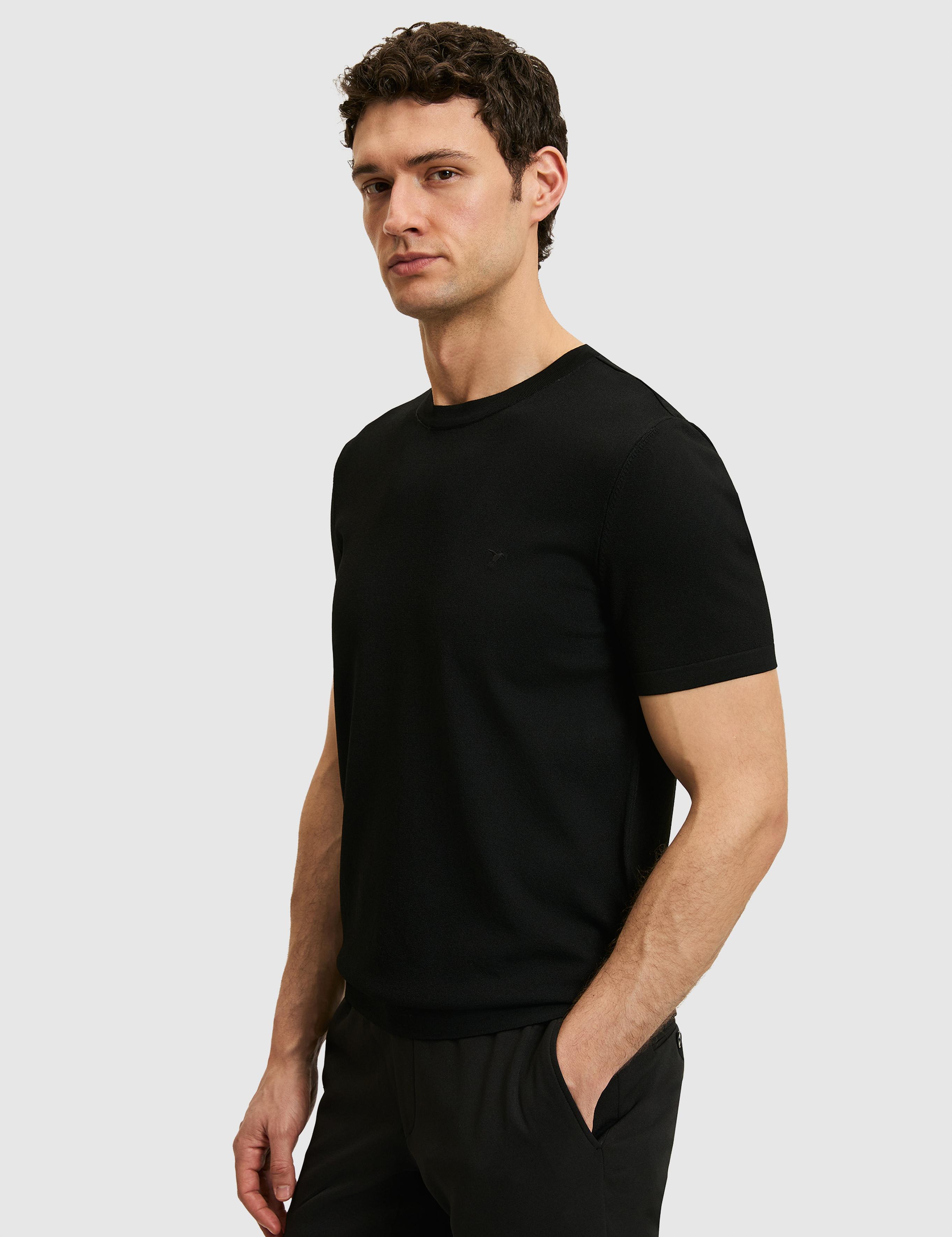 Siyah Slim Fit Bisiklet Yaka Triko T-shirt - 50323863020
