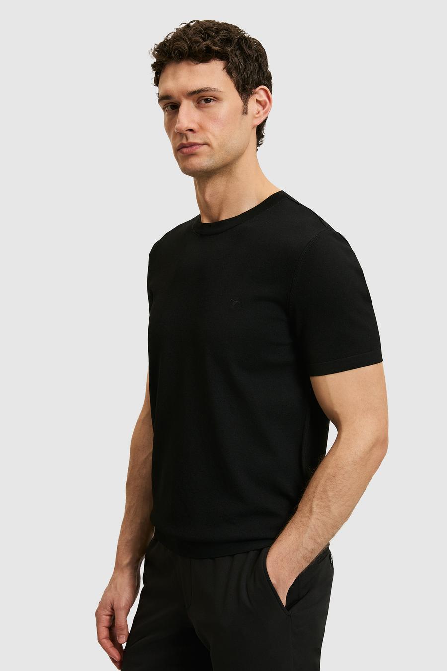 Siyah Slim Fit Bisiklet Yaka Triko T-shirt - 50323863020