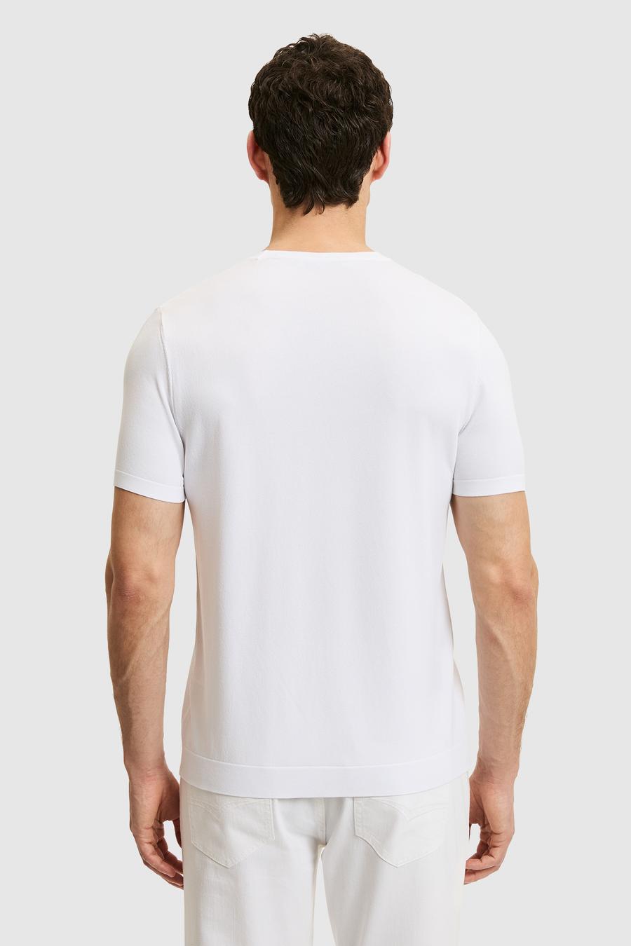 Beyaz Slim Fit Bisiklet Yaka Triko T-shirt - 50323863001