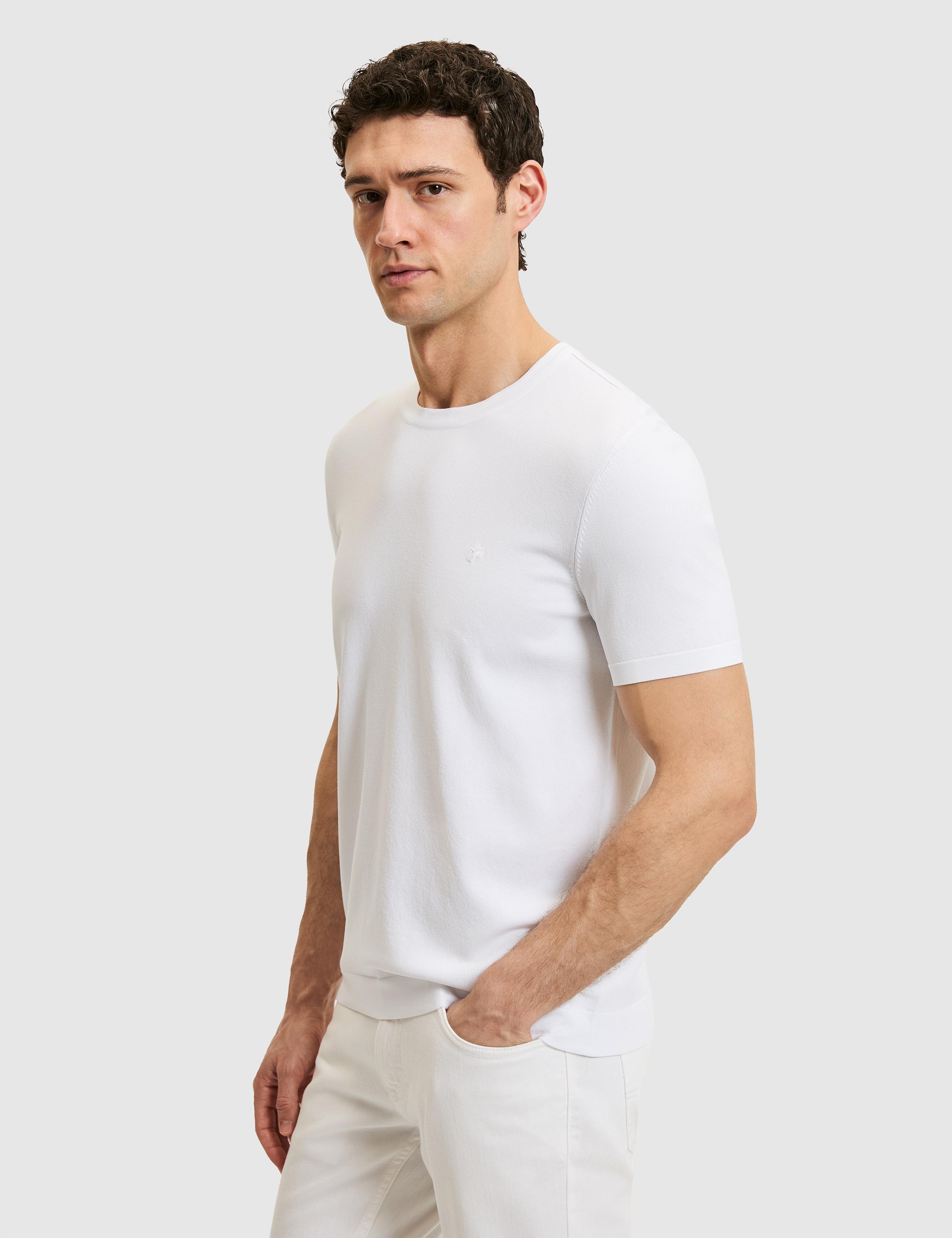 Beyaz Slim Fit Bisiklet Yaka Triko T-shirt - 50323863001