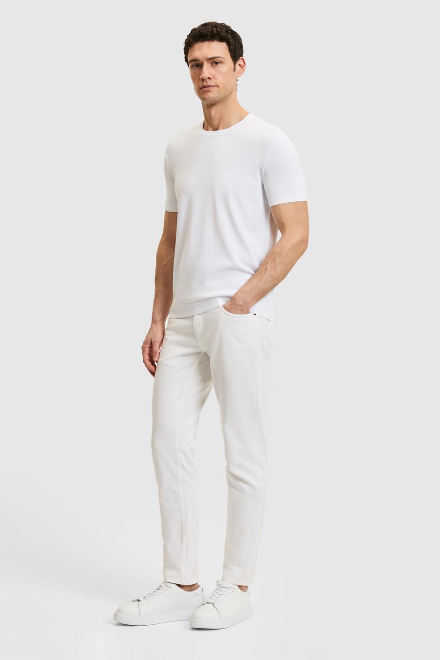 Beyaz Slim Fit Bisiklet Yaka Triko T-shirt - 50323863001