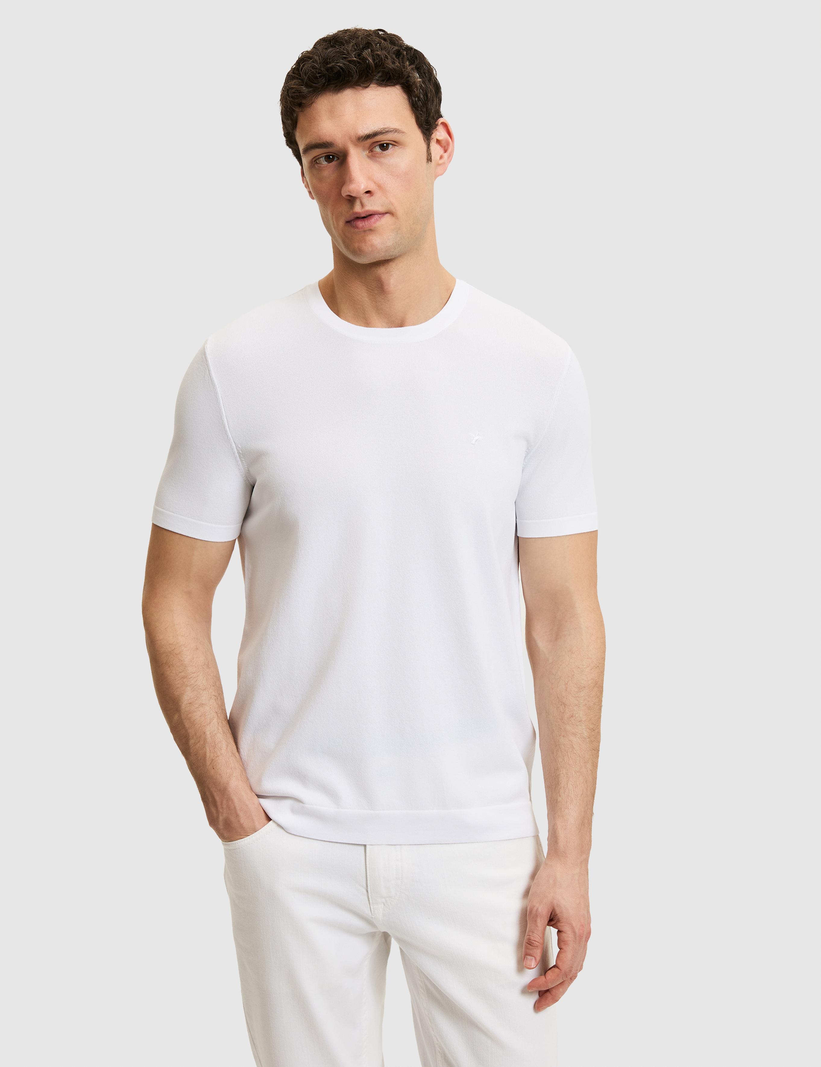 Beyaz Slim Fit Bisiklet Yaka Triko T-shirt - 50323863001