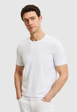 Beyaz Slim Fit Bisiklet Yaka Triko T-shirt