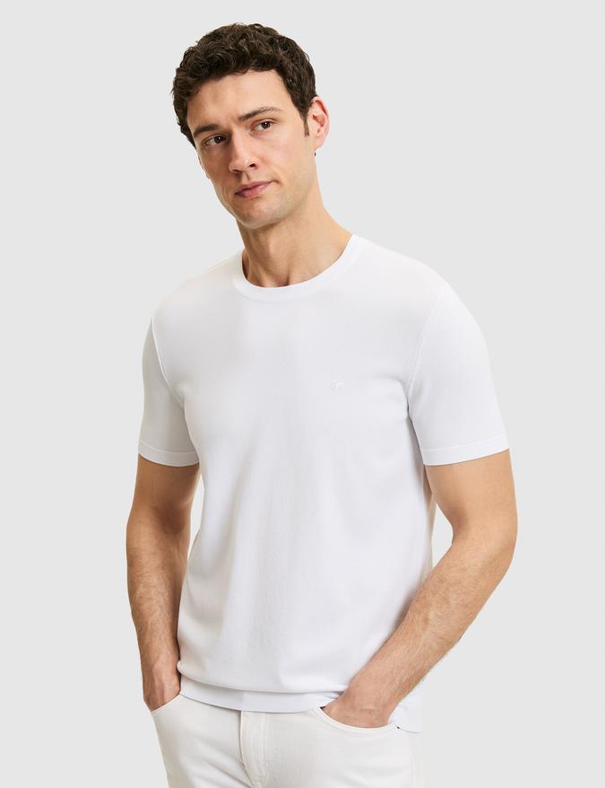 Beyaz Slim Fit Bisiklet Yaka Triko T-shirt