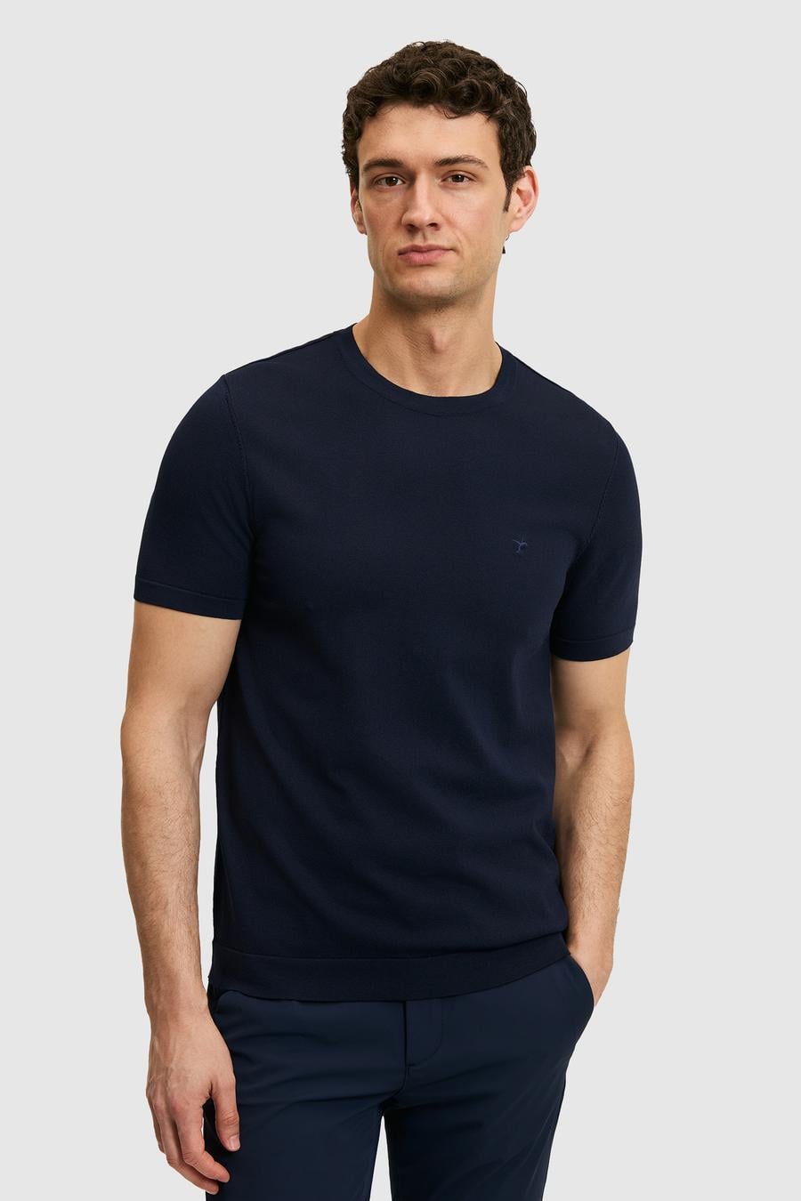 Lacivert Slim Fit Bisiklet Yaka Triko T-shirt - 50323863054