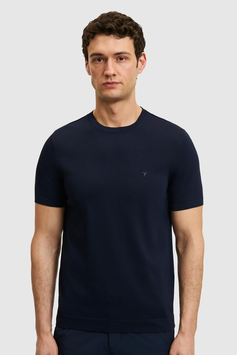 Lacivert Slim Fit Bisiklet Yaka Triko T-shirt - 50323863054