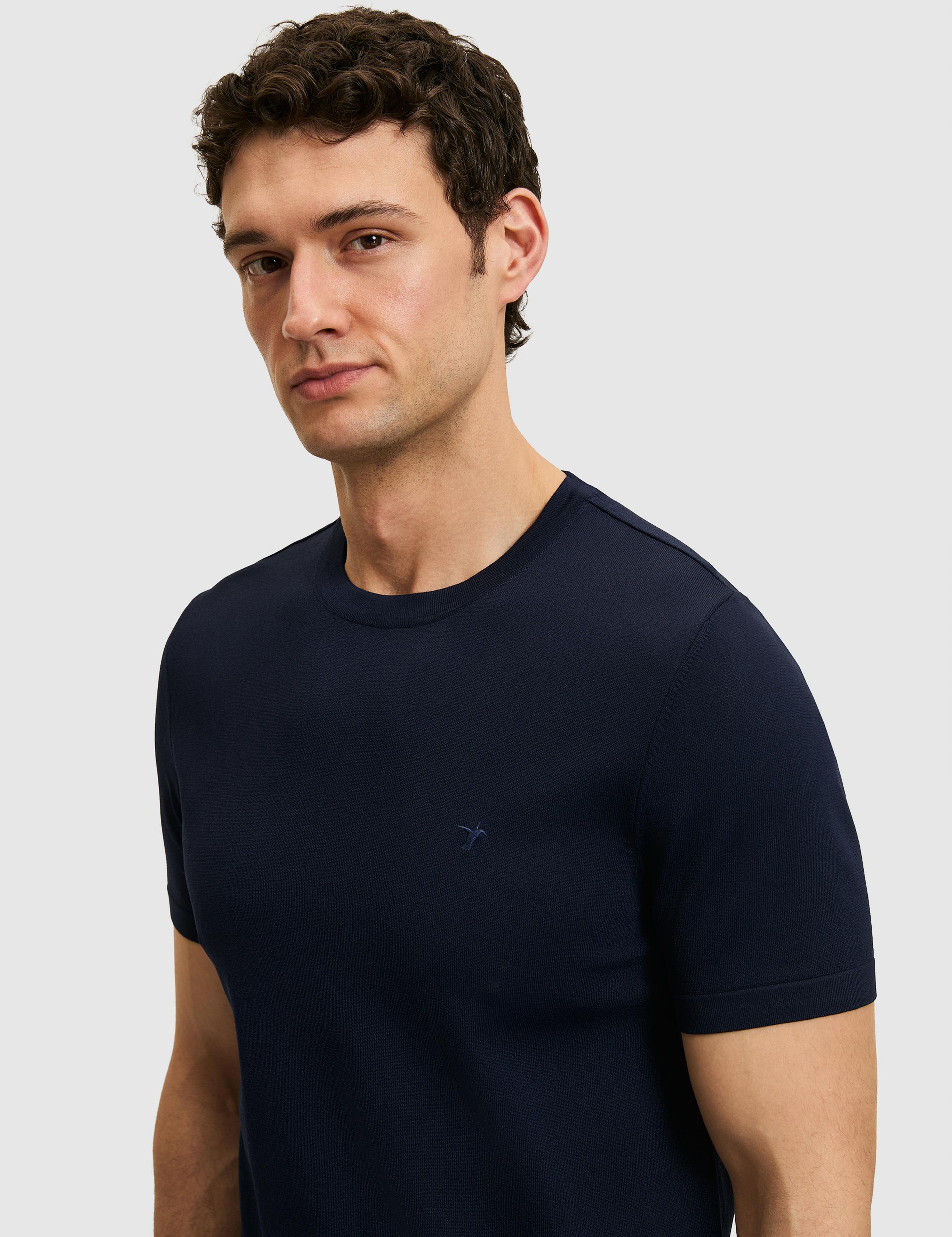 Lacivert Slim Fit Bisiklet Yaka Triko T-shirt - 50323863054