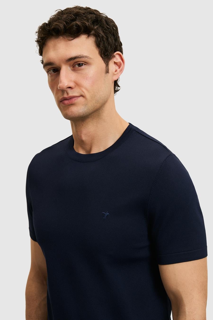 Lacivert Slim Fit Bisiklet Yaka Triko T-shirt - 50323863054