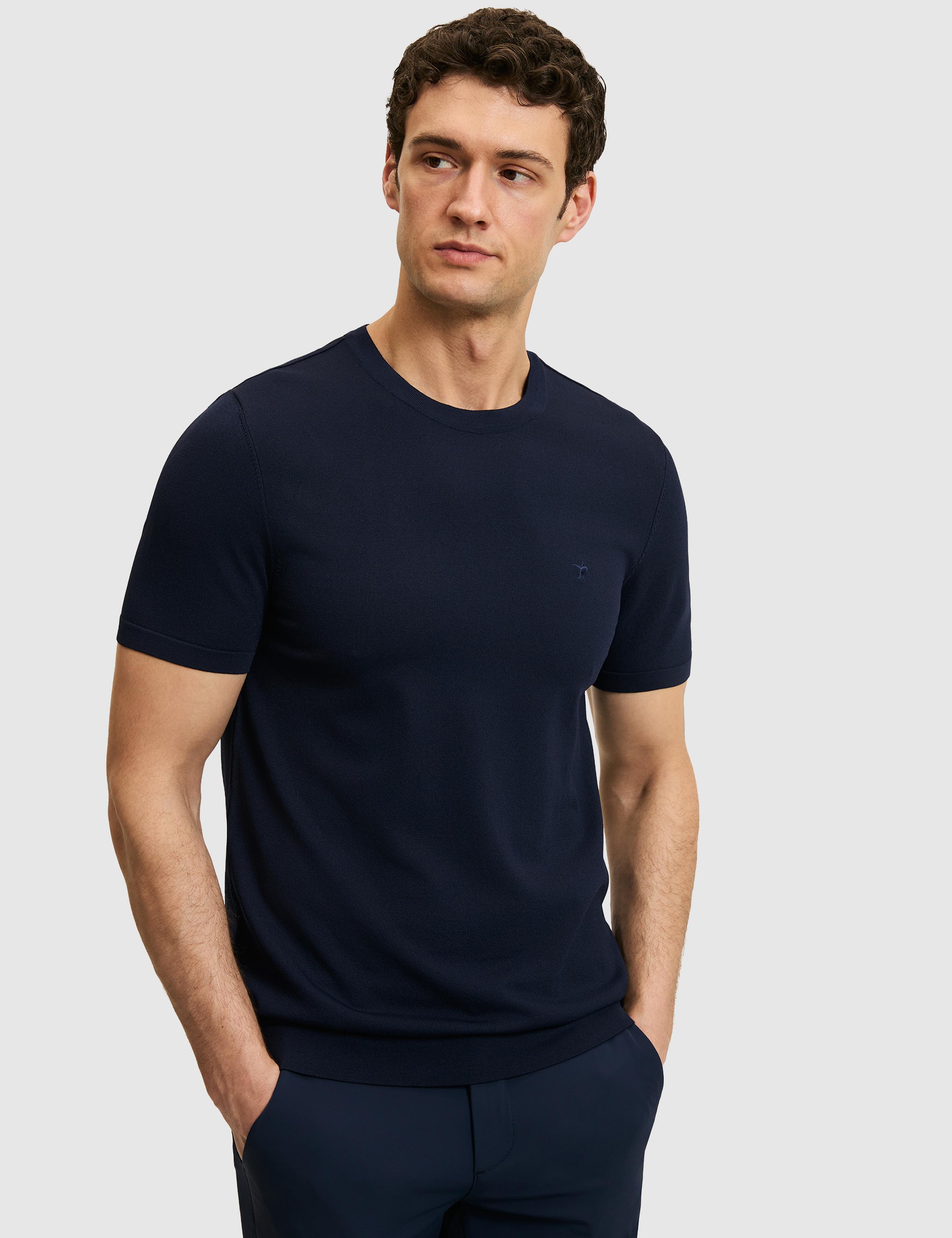 Lacivert Slim Fit Bisiklet Yaka Triko T-shirt - 50323863054