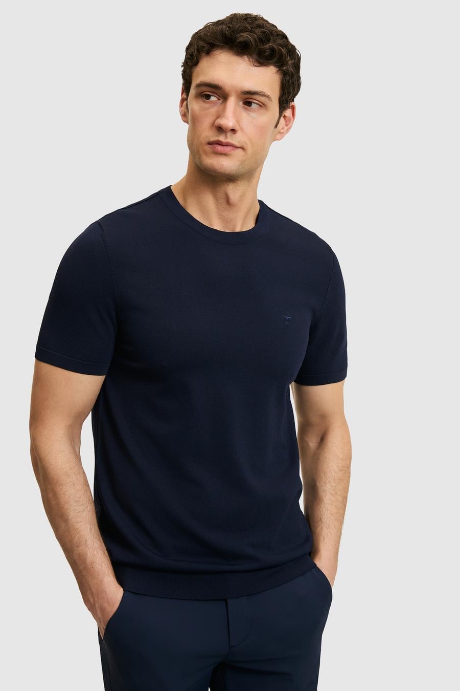 Lacivert Slim Fit Bisiklet Yaka Triko T-shirt - 50323863054