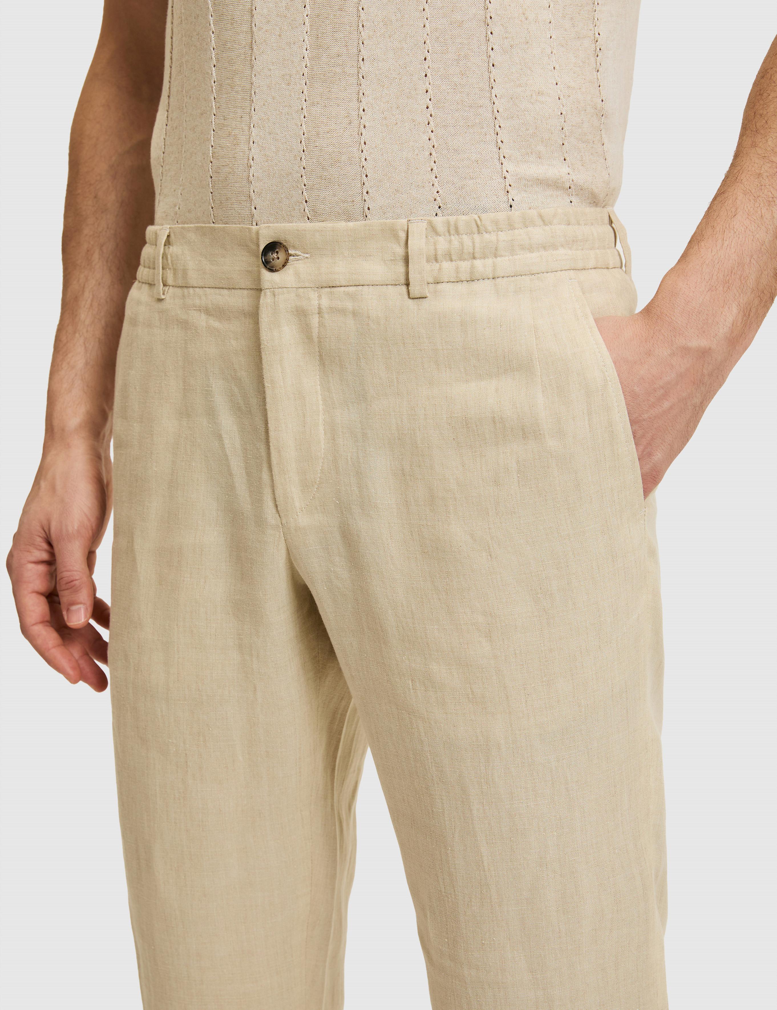 Bej Slim Fit Beli Lastikli %100 Keten Pantolon - 50327868007