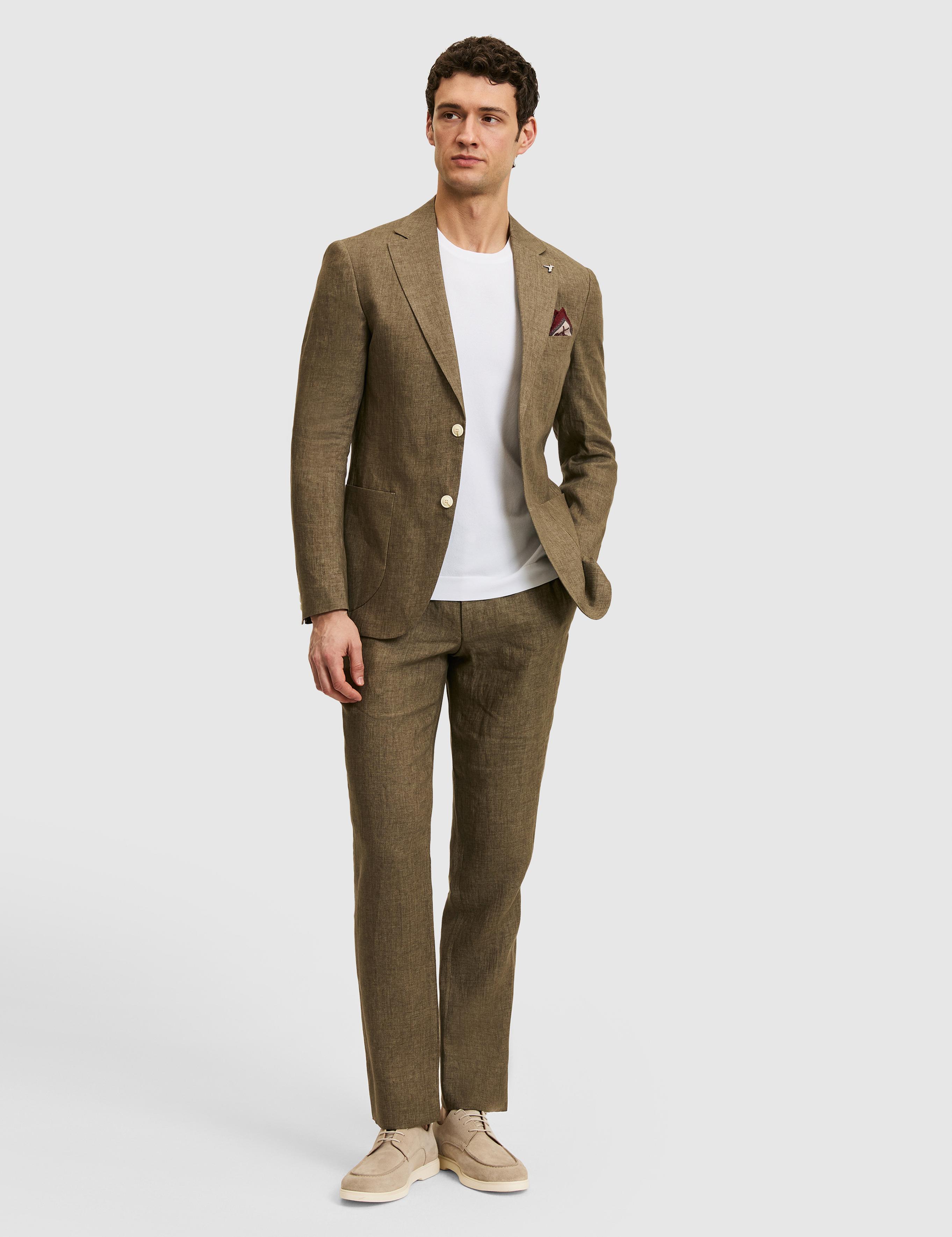 Haki Slim Fit %100 Keten Mikro Desen Mono Yaka Ceket - 50324476113