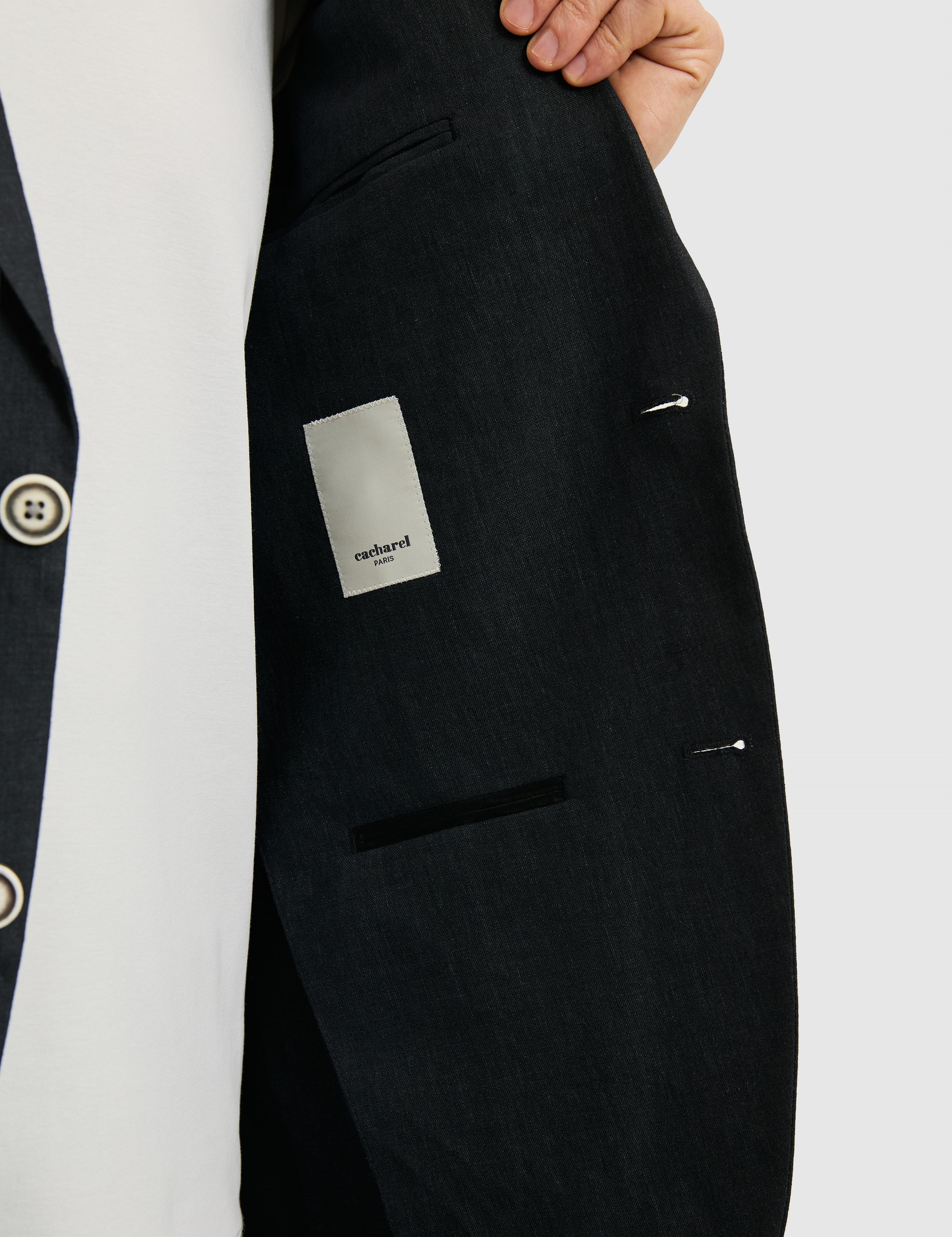 Siyah Slim Fit %100 Keten Mikro Desen Mono Yaka Ceket - 50324476272