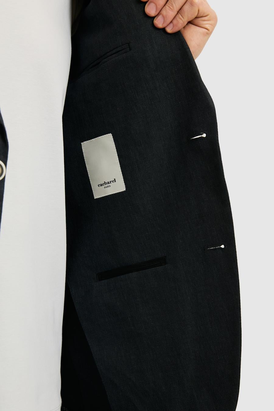 Siyah Slim Fit %100 Keten Mikro Desen Mono Yaka Ceket - 50324476272