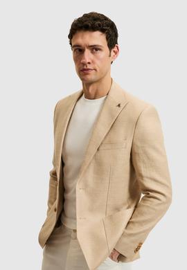 Bej Slim Fit Yün Keten Karışımlı Mikro Desen Kırlangıç Yaka Ceket