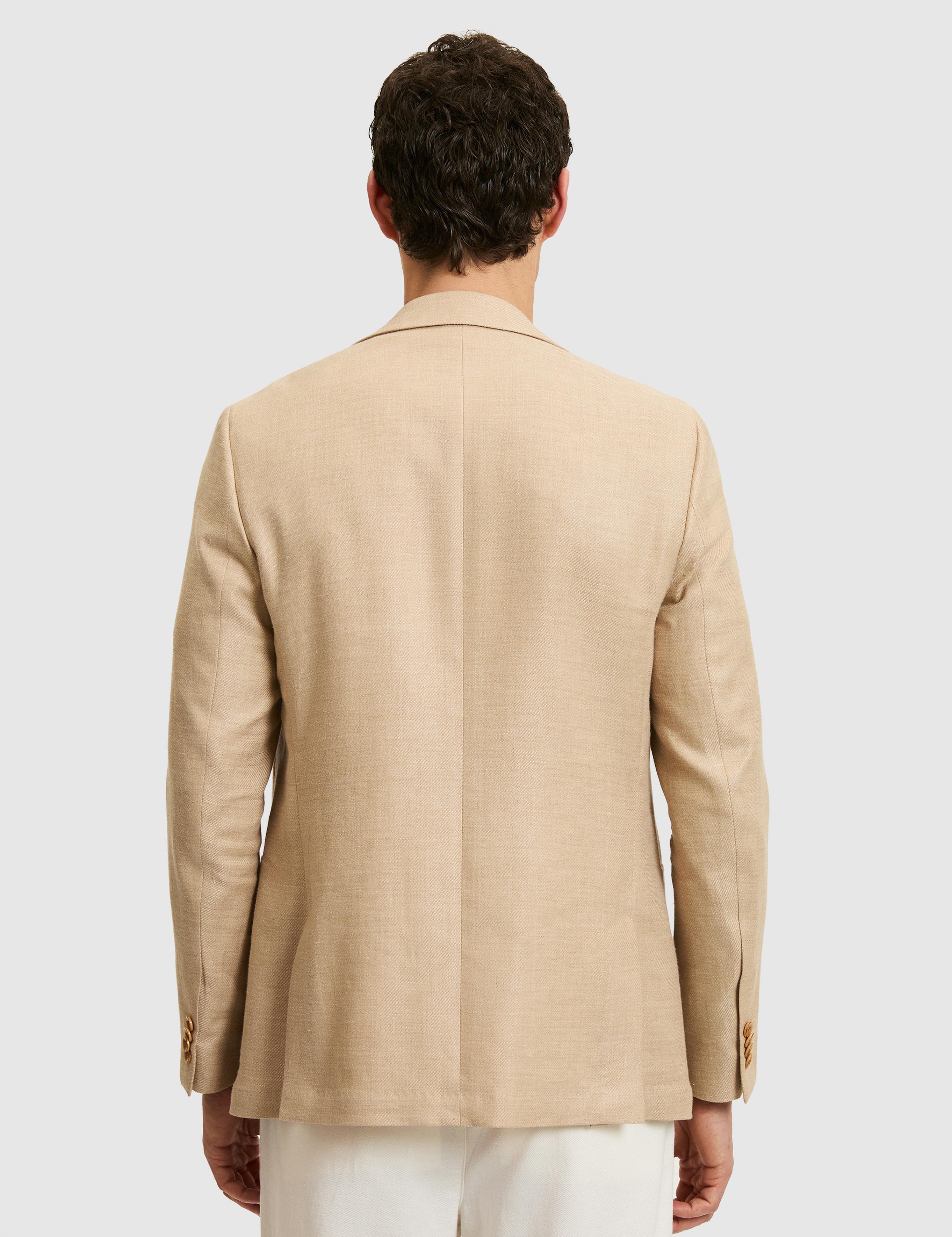 Bej Slim Fit Yün Keten Karışımlı Mikro Desen Kırlangıç Yaka Ceket - 50319085008