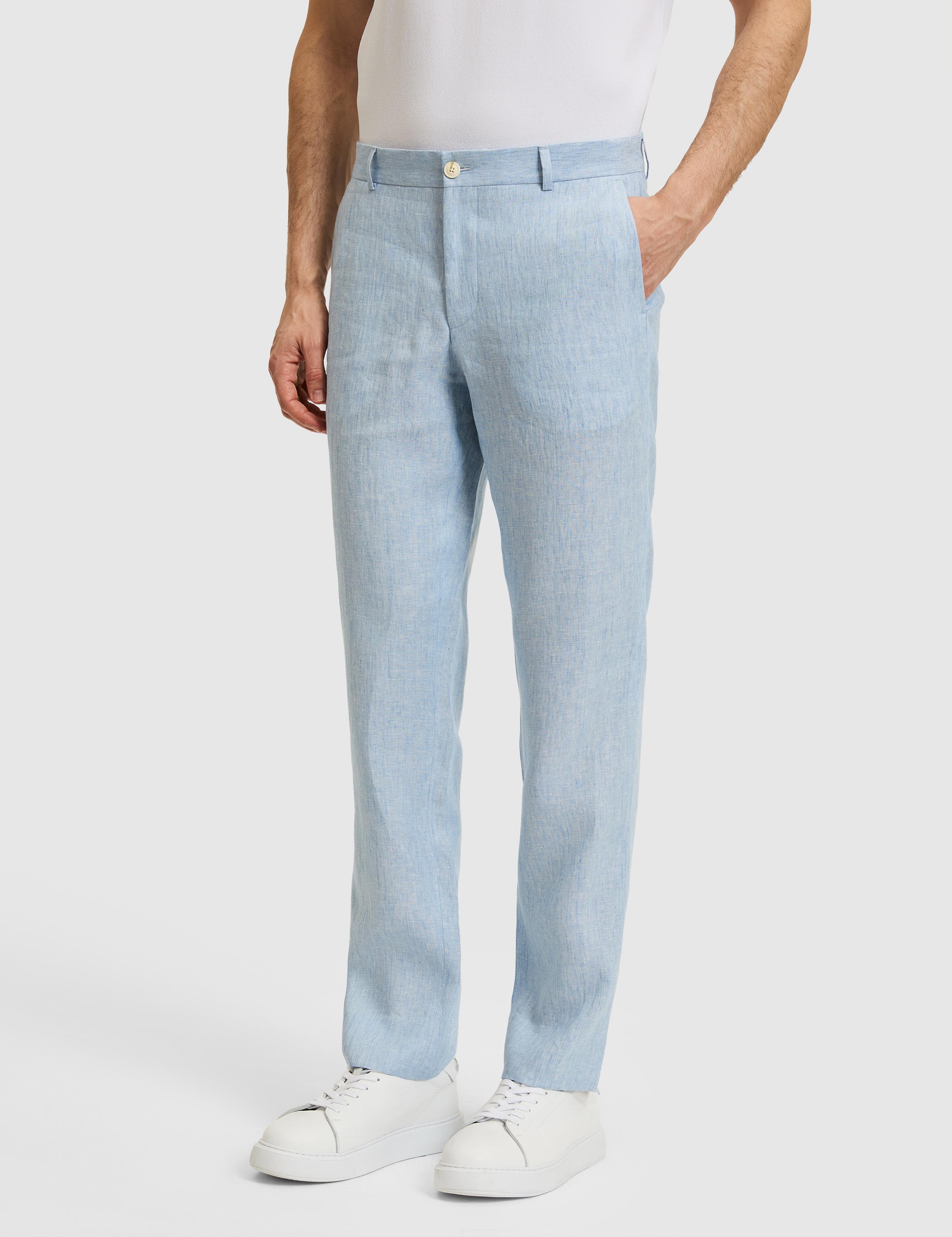 Açık Mavi Slim Fit Beli Lastikli %100 Keten Pantolon - 50324475004