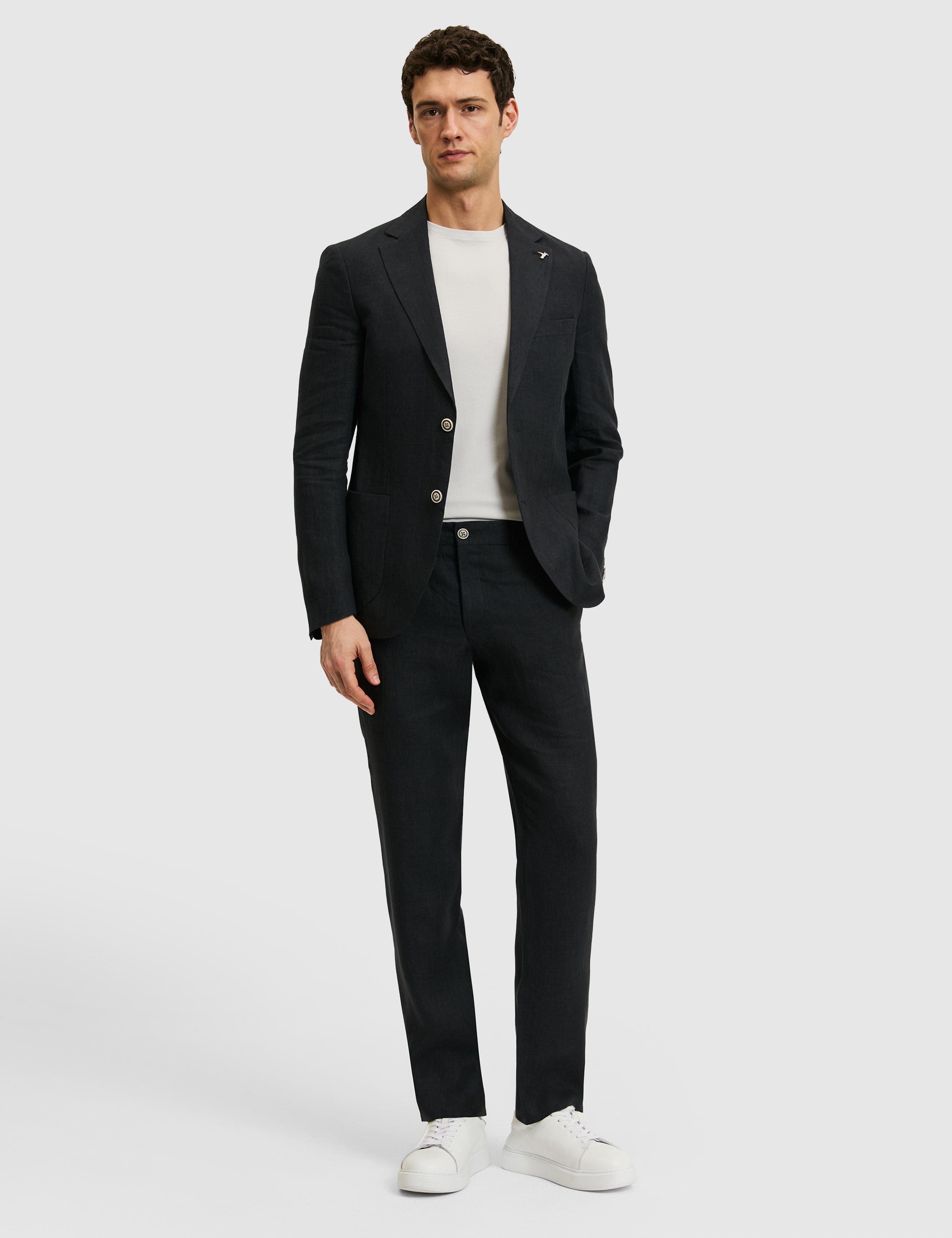 Siyah Slim Fit Beli Lastikli %100 Keten Pantolon - 50324475070