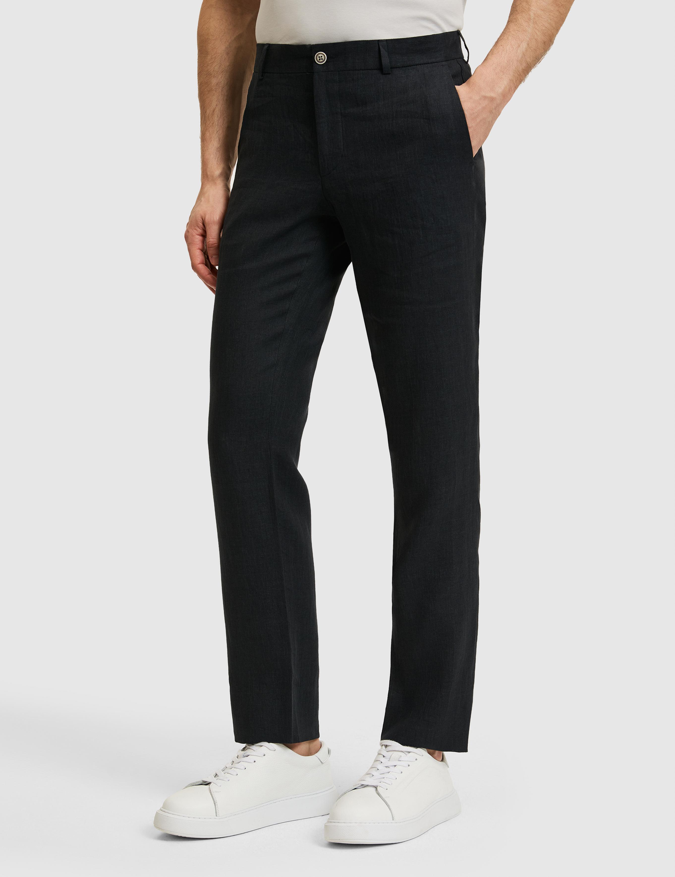 Siyah Slim Fit Beli Lastikli %100 Keten Pantolon - 50324475070
