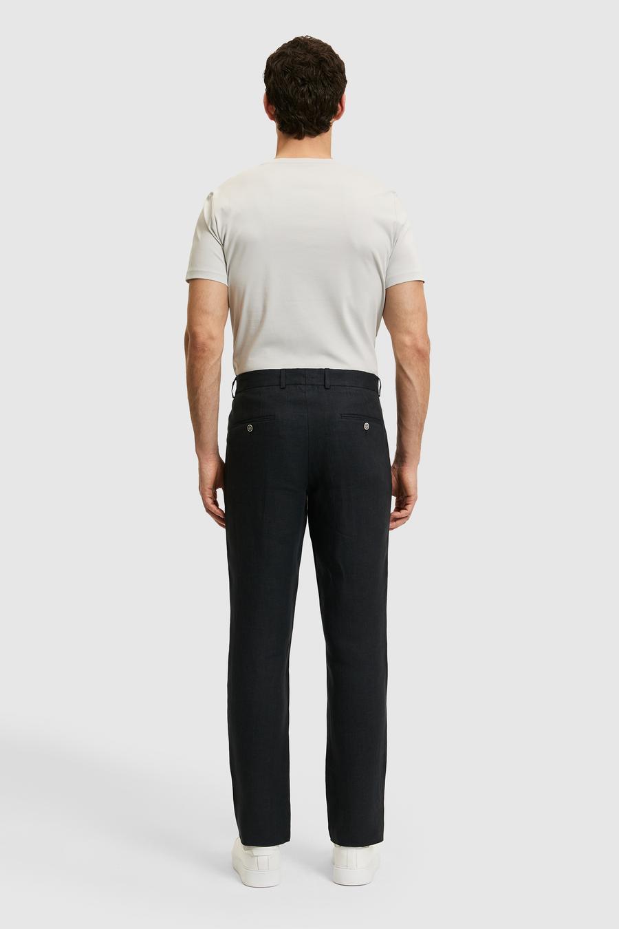 Siyah Slim Fit Beli Lastikli %100 Keten Pantolon - 50324475070