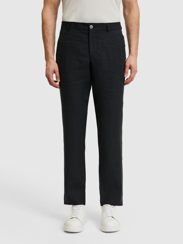 Siyah Slim Fit Beli Lastikli %100 Keten Pantolon