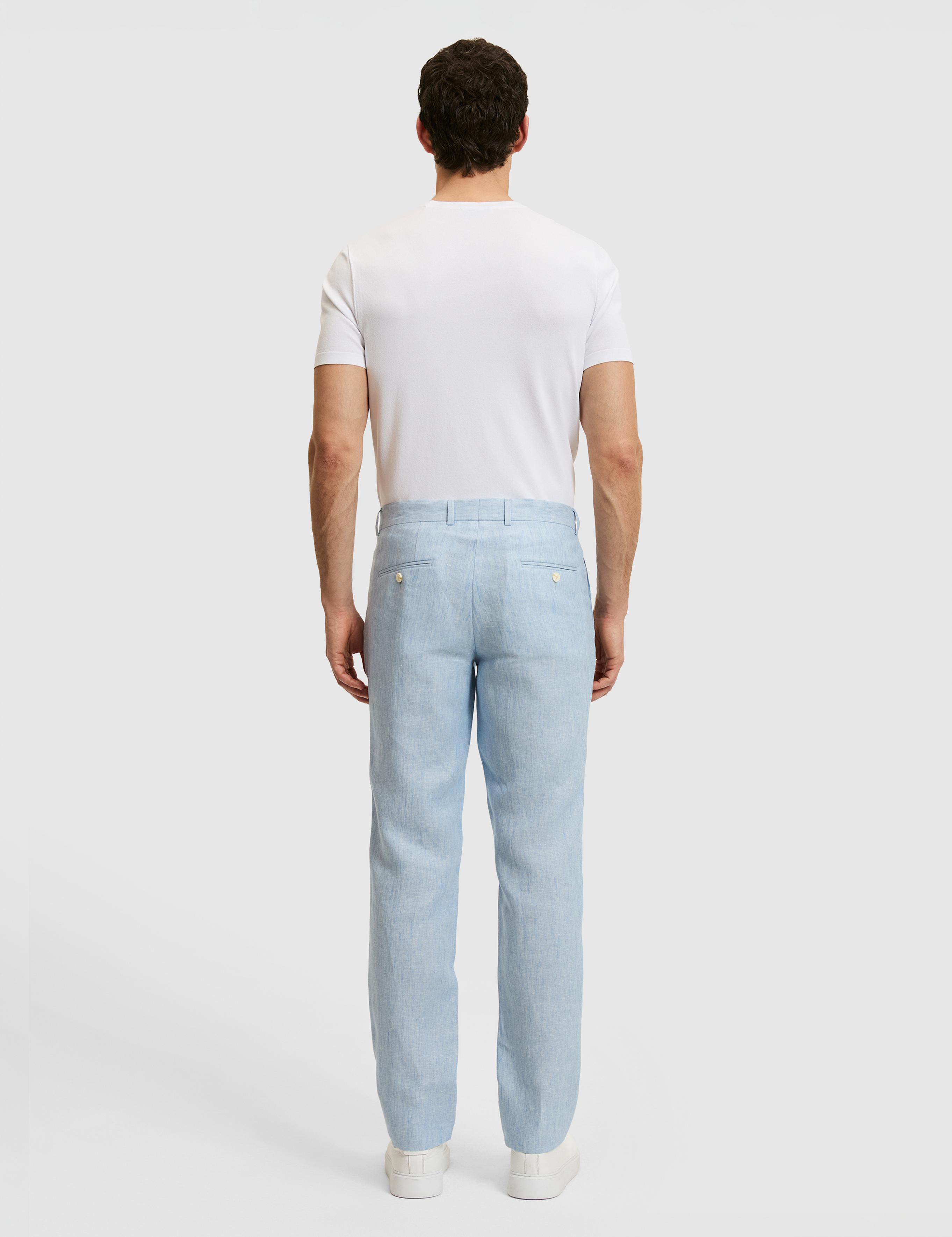 Açık Mavi Slim Fit Beli Lastikli %100 Keten Pantolon - 50324475004