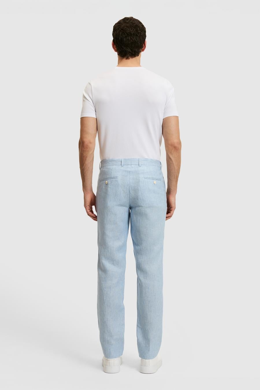 Açık Mavi Slim Fit Beli Lastikli %100 Keten Pantolon - 50324475004