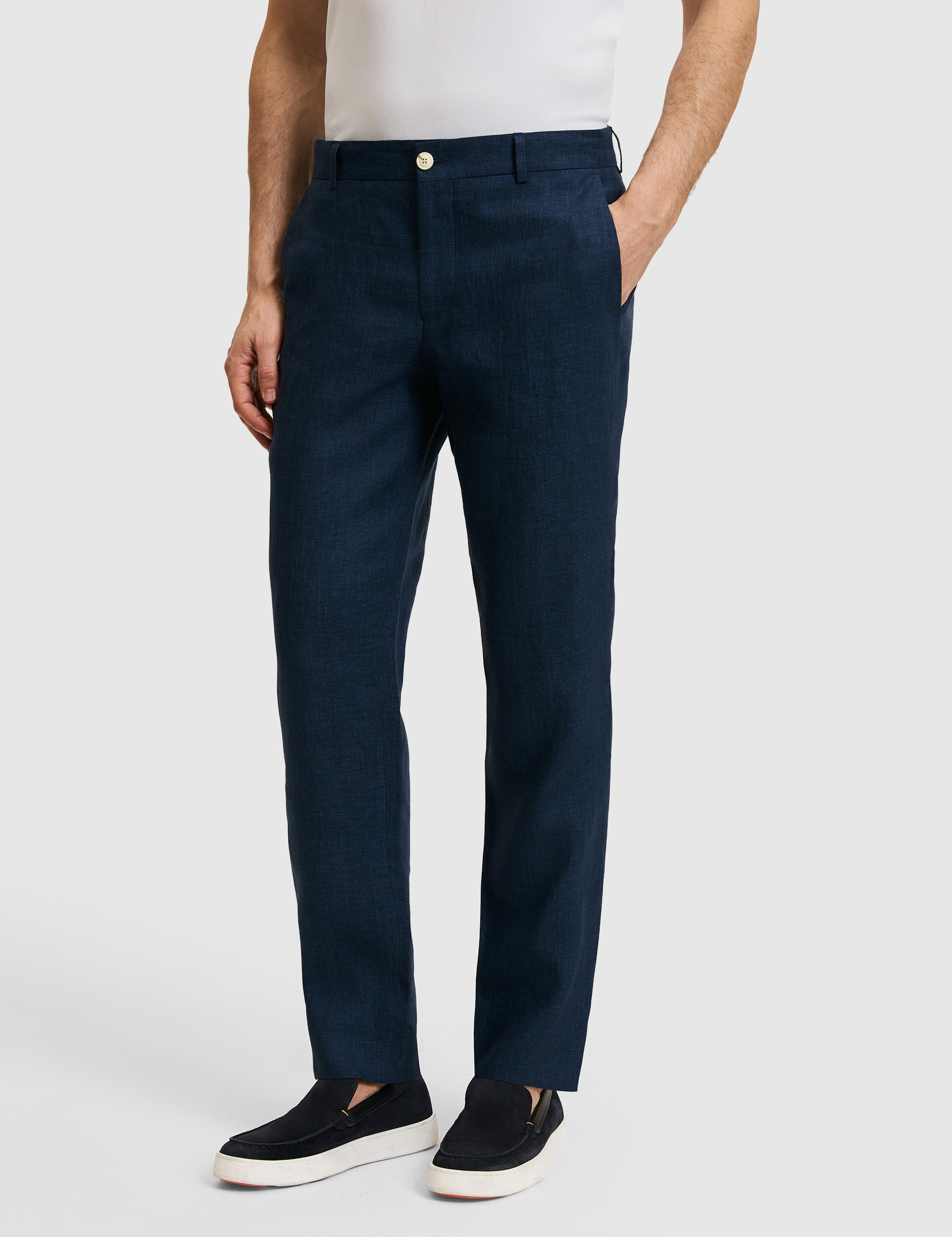 Lacivert Slim Fit Beli Lastikli %100 Keten Pantolon - 50324475048