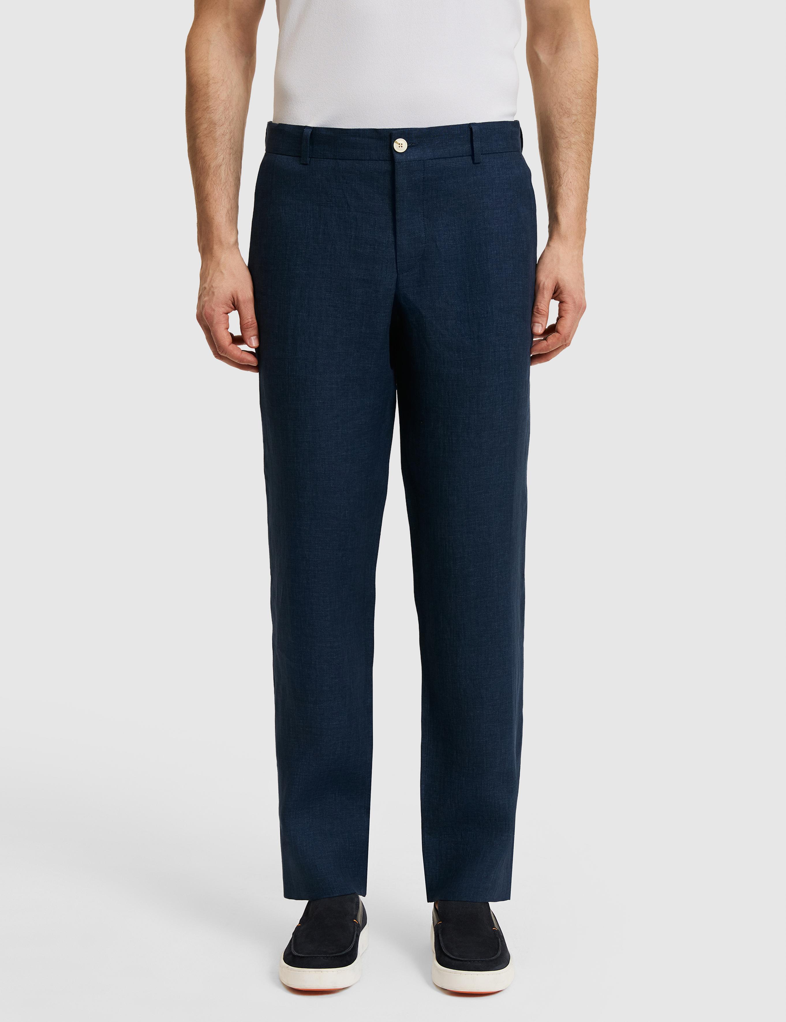 Lacivert Slim Fit Beli Lastikli %100 Keten Pantolon - 50324475048