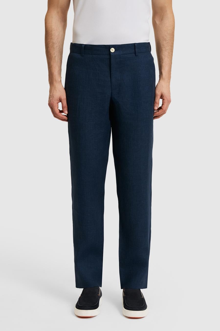 Lacivert Slim Fit Beli Lastikli %100 Keten Pantolon - 50324475048