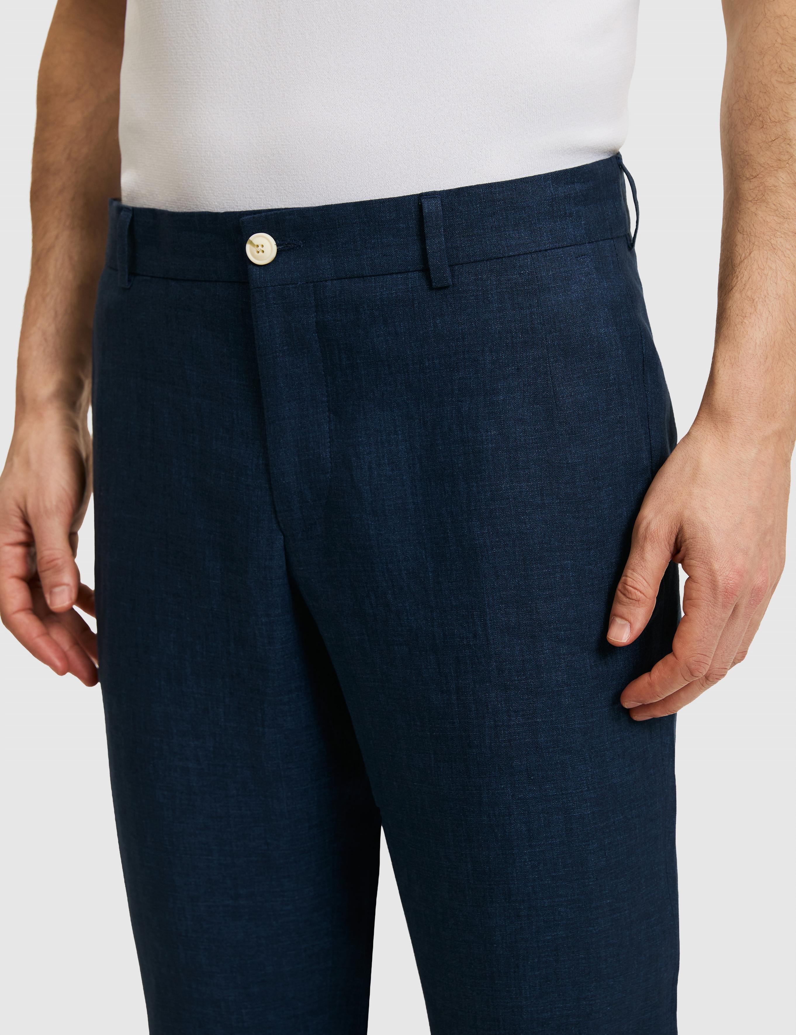 Lacivert Slim Fit Beli Lastikli %100 Keten Pantolon - 50324475048