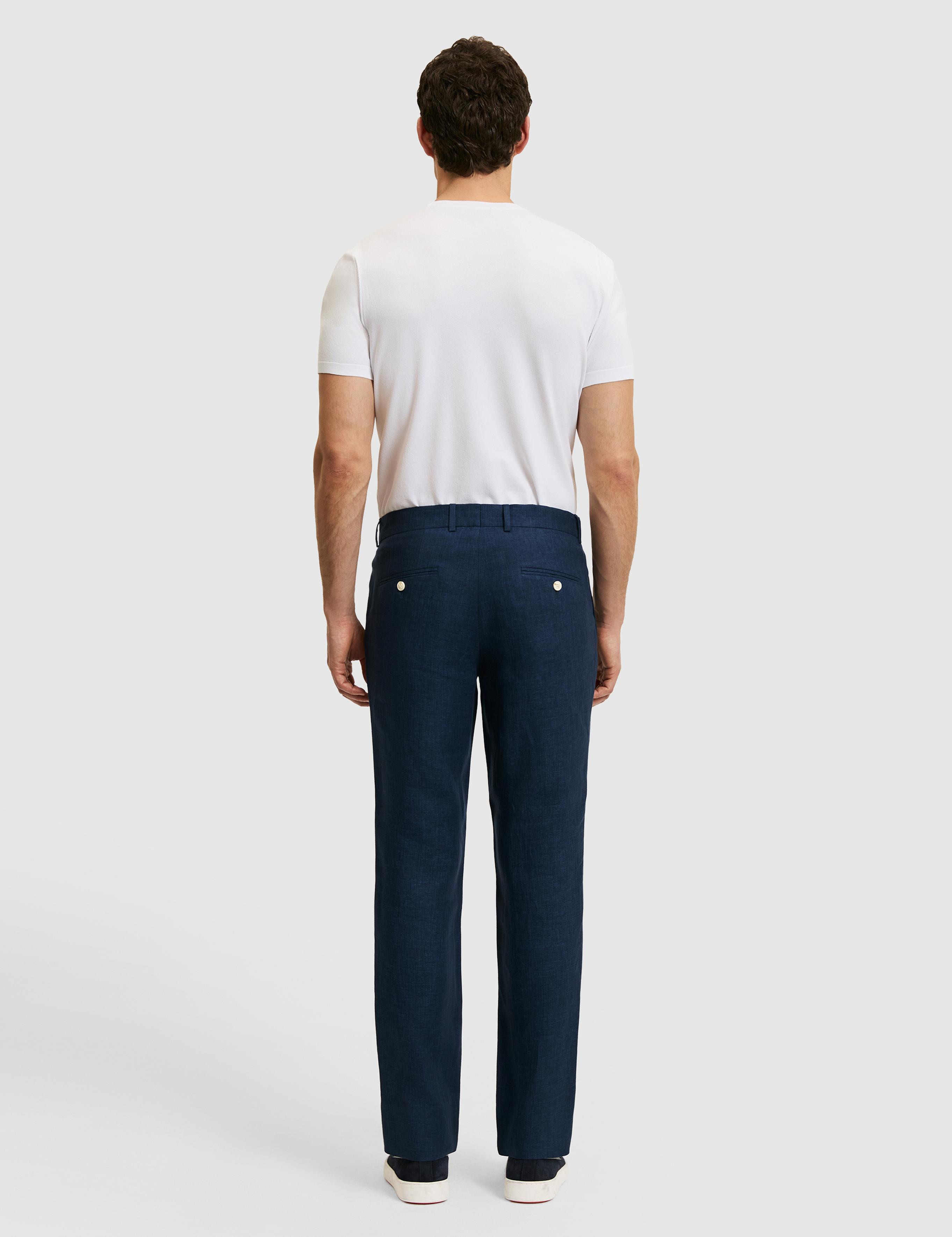 Lacivert Slim Fit Beli Lastikli %100 Keten Pantolon - 50324475048