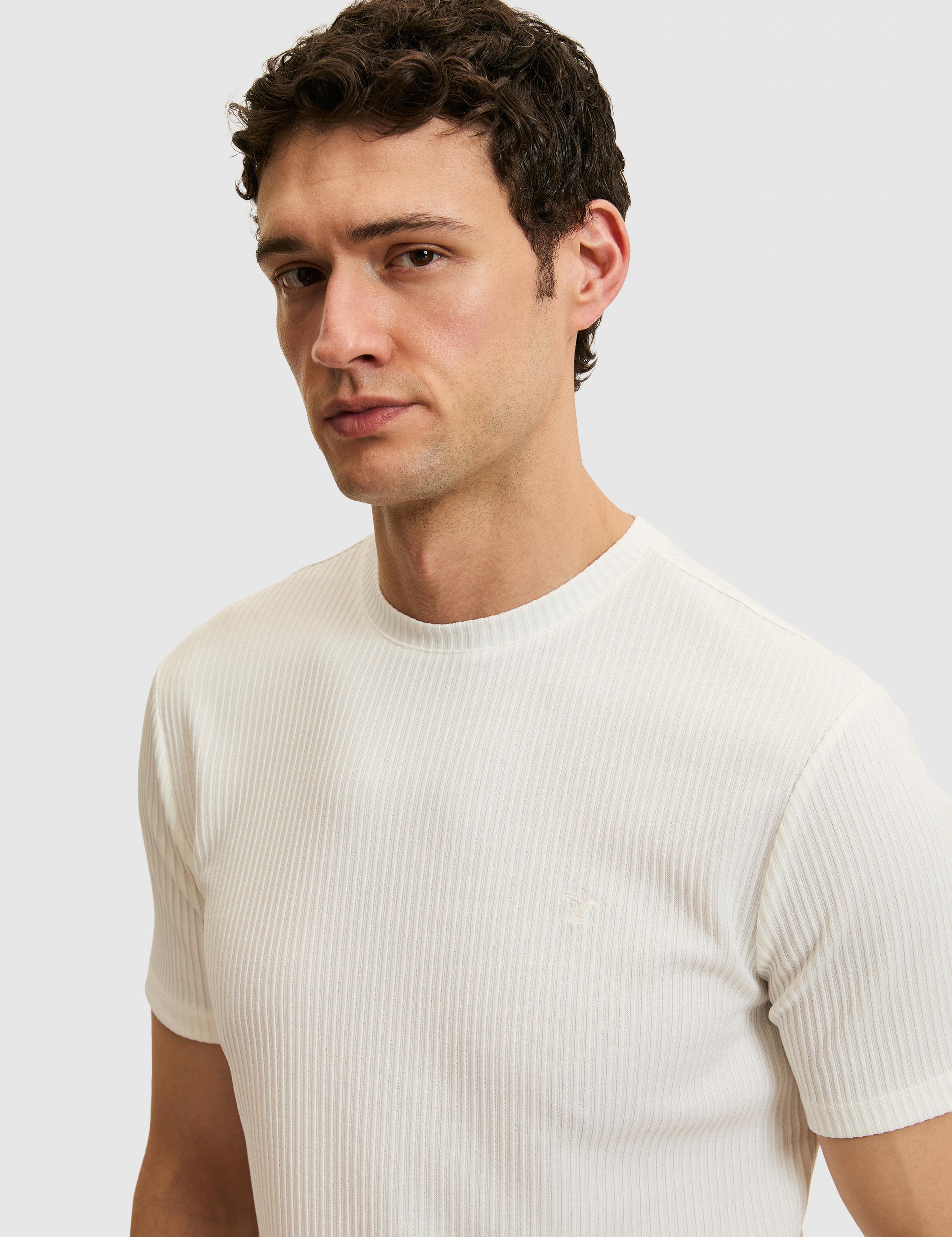 Beyaz Slim Fit Dokulu Bisiklet Yaka T-shirt - 50324381001