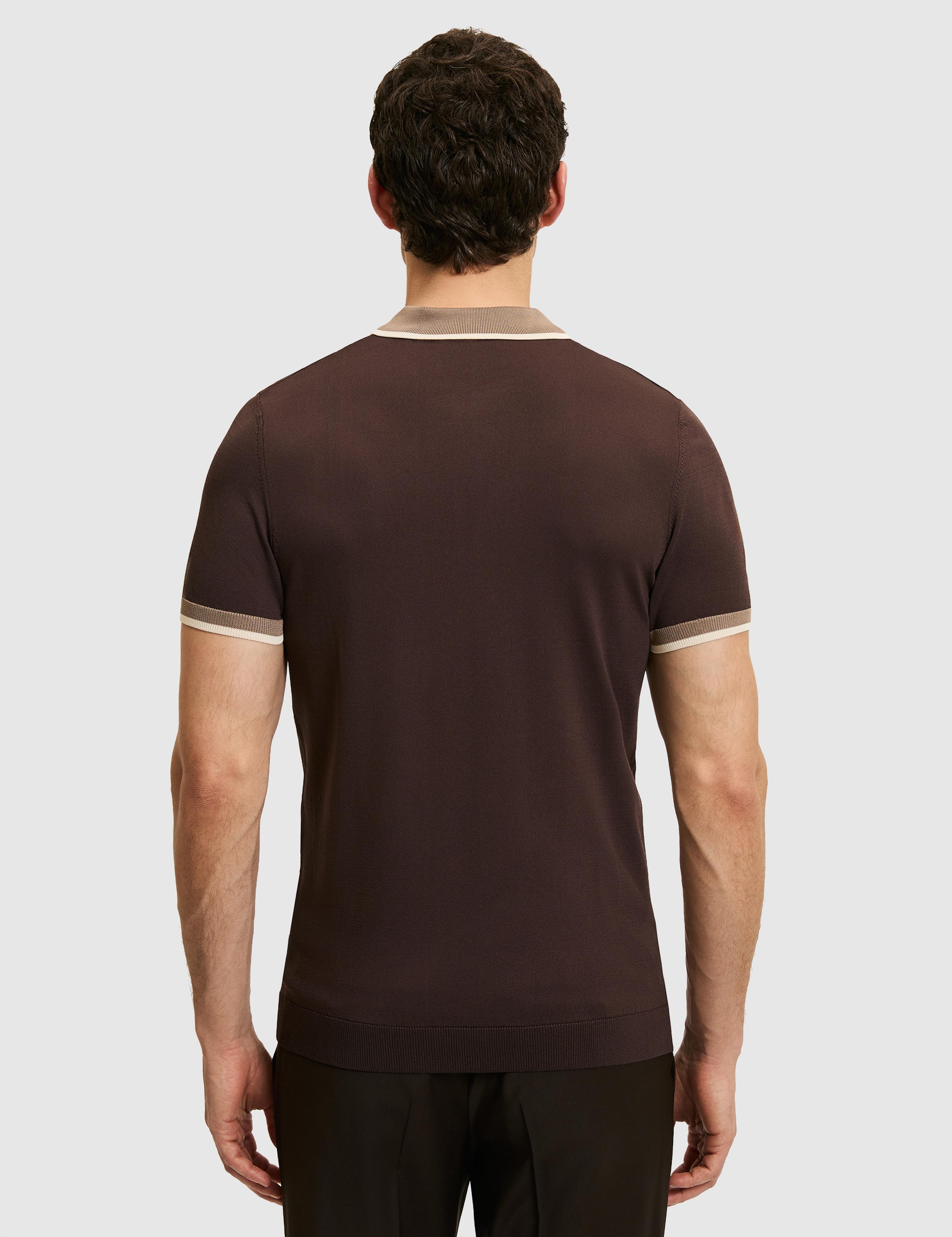 Kahverengi Slim Fit Fermuarlı Polo Yaka Triko T-shirt - 50326034021