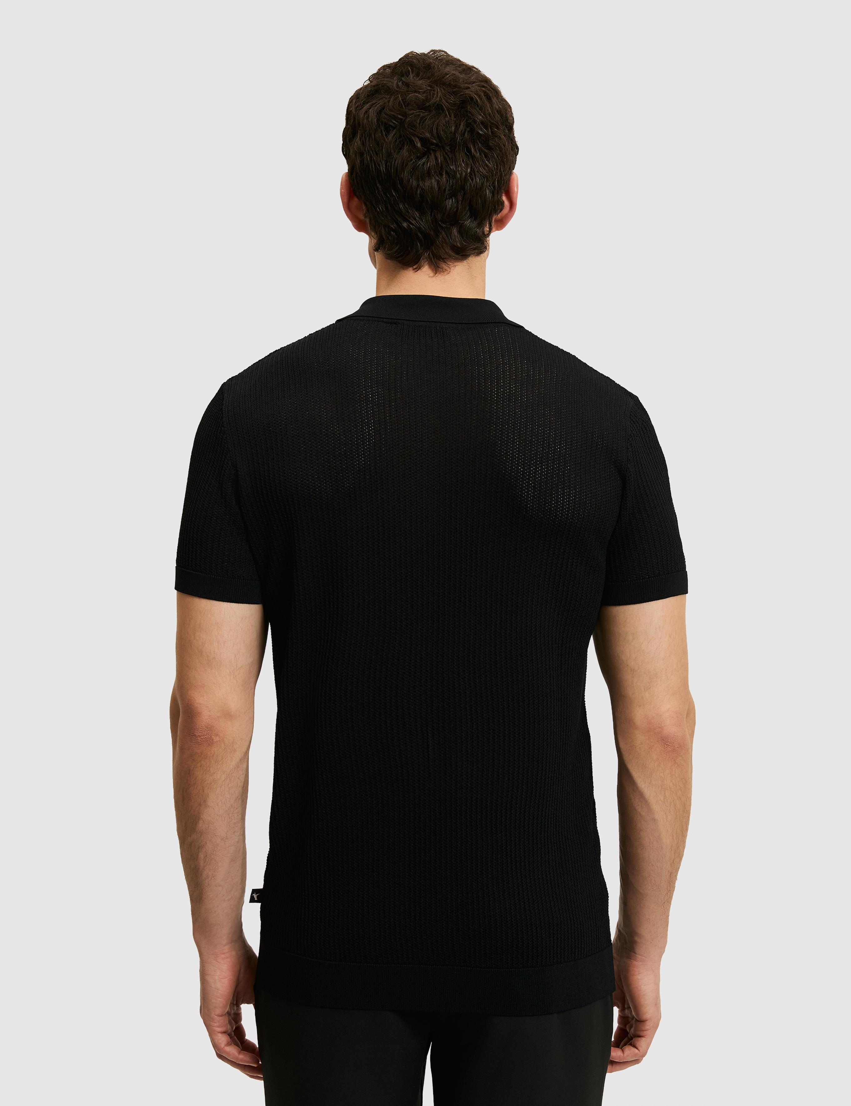 Siyah Slim Fit Fermuarlı Polo Yaka Triko T-shirt - 50326102007