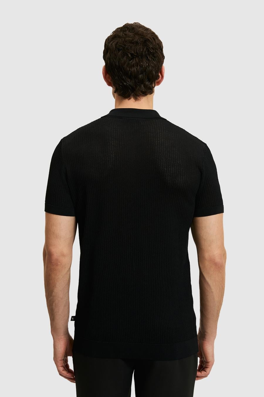 Siyah Slim Fit Fermuarlı Polo Yaka Triko T-shirt - 50326102007