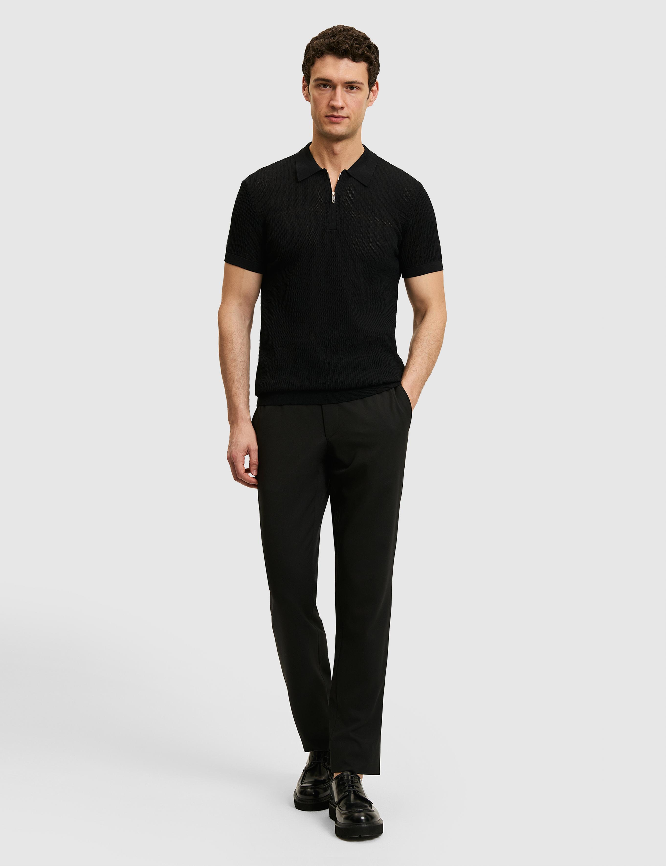Siyah Slim Fit Fermuarlı Polo Yaka Triko T-shirt - 50326102007