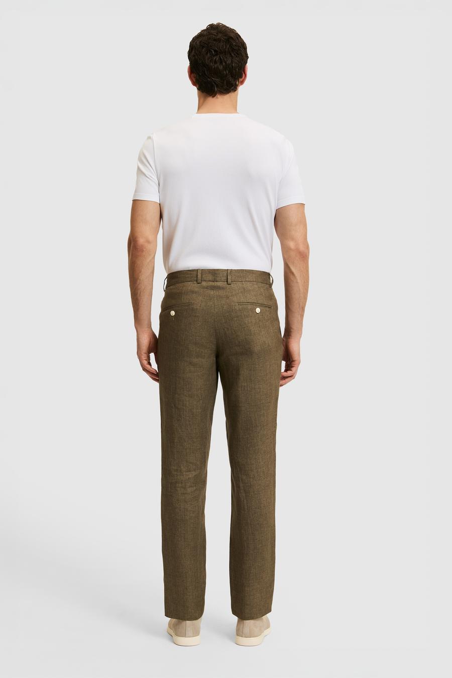 Haki Slim Fit Beli Lastikli %100 Keten Pantolon - 50324475015